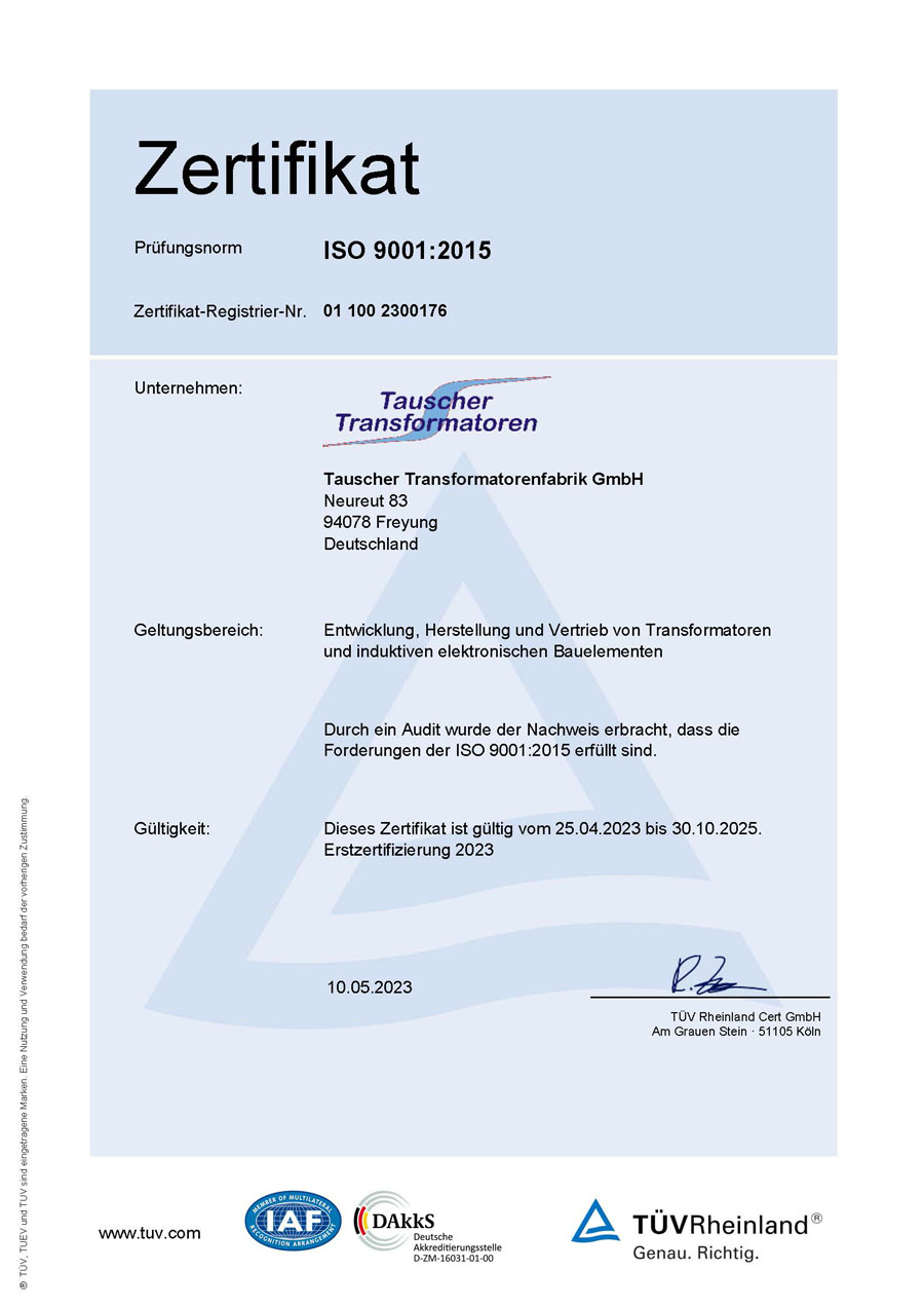 Zertifikat Tauscher 2022 bis 2025 - ISO 9001